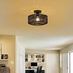 MAYNA Boho Ceiling Light Fixture, Black Rattan Light Fixtures Ceiling Mount,Mini Hand Woven Rattan Chandelier Light Fixtures for Bedroom Kitchen Entryway Living Room Hallway, Bulb NOT Included