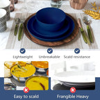 Teivio 16-Piece Kitchen Plastic Wheat Straw Dinnerware Set, Service for 4, Dinner Plates, Dessert Plate, Cereal Bowls, Cups, Unbreakable Plastic Outdoor Camping Dishes, Midnight Blue
