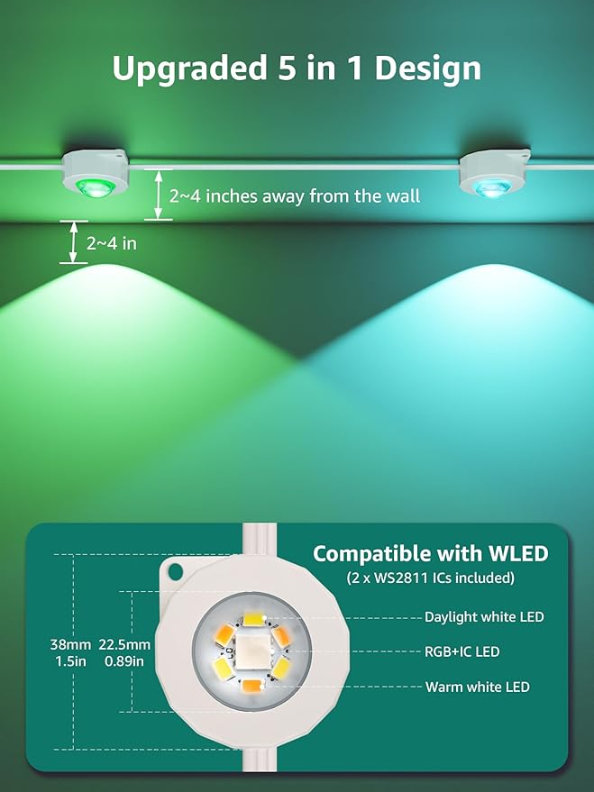 Lepro E1 AI Permanent Outdoor Lights APP Control, 100ft 60 LED Smart RGB+IC+Warm/Cool White House Eave Light for Halloween Christmas, Alexa Google Enabled, 2.4 GHz WiFi/Bluetooth, NO Remote Controller