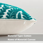 HWY 50 Teal Decorative Throw Pillow Covers 18x18 Inch (1 Piece), Embroidered Cotton Farmhouse Cushion Cover Pillow Case for Sofa Couch Living Room Bed Bedroon, Floral Branches