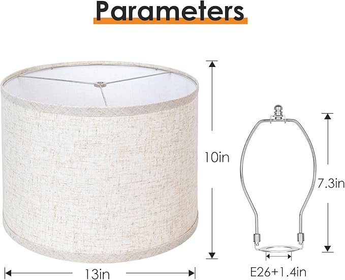 Lamp Shades Set of 2, Drum Lampshades 13" Top x 13" Bottom x 10" High with Spider Fitter, Large Replacement Lamp Shades for Table Lamps, Floor Lamps, Easy Assembly Required (2, Beige)