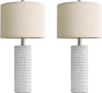PORTRES 24" Modern Ceramic White Table Lamp Set of 2 for Bedroom Living Room Farmhouse Bedside Lamps Nightstand lamp Desk Lamp for End Table Home Decor