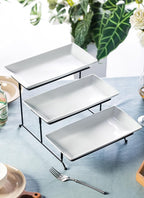 LYEOBOH Tiered Serving Stand and Platters Set, Large Tiered Tray Stand, 3 Tier Serving Tray with Collapsible Sturdier Rack, 12 Inches Tier Serving Platter for Party, Display, Dessert, and Cupcake