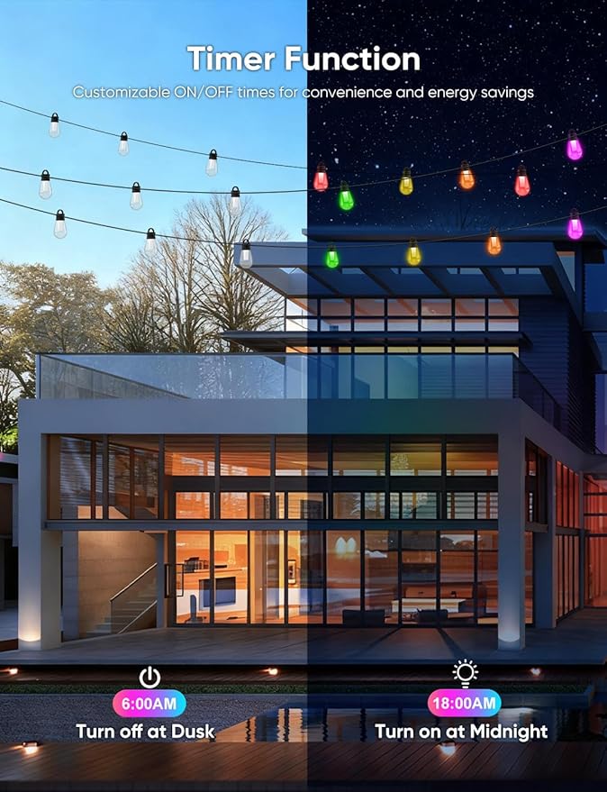 APPECK Smart Outdoor String Lights, 100ft Smart RGBW Outdoor Patio Lights with 30 LED Bulbs, Extendable, 111 Scene Modes, IP65 Waterproof Lighting for Outside, Halloween Decor, Compatible with Alexa