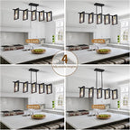 Farmhouse Kitchen Island Lighting Black Dining Room Lights Ceiling Hanging Rustic 5 Lights Wood Chandelier Light fixtures 41.3" Height Adjustable