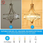 XINGQI Large Crystal Chandelier 21.6" Brushed Nickel Chandeliers for Dining Room, Rustic Farmhouse Pendant 6-Light with Round Metal Shade for Living Room Kitchen Bedroom Office