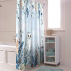 Vandarllin Blue Christmas Shower Curtain, Winter Snowy Owl Poinsettia Eucalyptus Leaves Shower Curtains Set with Hooks, Waterproof Fabric Bathroom Curtains Decor Home Accessories,Stall 36 X 72 Inch