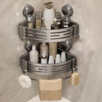 VOLPONE Corner Shower Caddy Suction Cup Shower Shelf Corner No Drilling Bathroom Shower Organizer Storage Rack Adhesive with Towel Bar Hooks (2-Pack, Matte Gray)