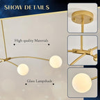 Modern Gold Sputnik Chandelier L51” Mid Century 4 Lights Milk Glass Globe Ceiling Pendant Light Fixture Contemporary for Kitchen Island Dining Room Bar Bedroom Home Office
