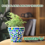 VOREEN 4.2 Inch Mosaic Terracotta Plant Pot, Handmade Flower Pots with Drainage, Handmade Indoor/Outdoor Decorative Planter for Succulents, Home & Garden Decor, Gift for Mom Wife Friend