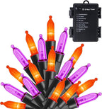 WATERGLIDE 50 LED Outdoor Halloween Lights, 16 FT Mini String Light with 8 Modes, Waterproof Battery Operated Tree Lights for Indoor Outdoor Patio Garden Party Wedding Decoration, Orange & Purple