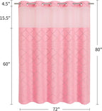 No Hooks Boho Pink Woven Fabric Shower Curtain 72 x 80 Modern Farmhouse, Tufted Chevron Striped Shabby Chic Textured, Minimalist Cloth Hookless Shower Curtains for Bathroom, Hotel Decor