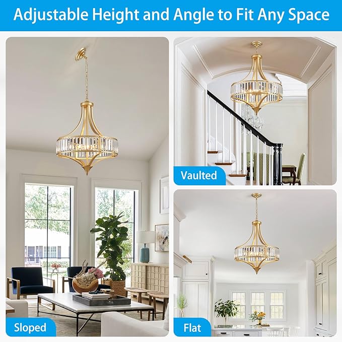 XINGQI 21.6" Modern Gold 6-Light Crystal Chandelier for Dining Room Large Round Pendant Lightting Fixture for Living Room Kitchen Island Bedroom