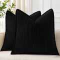 decorUhome Corduroy Black Throw Pillow Covers 20x20 Set of 2 Decorative Soft Boho Farmhouse Euro Couch Pillow Covers for Living Room Bed Sofa Broadside Striped Pillow Cases