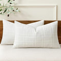 MIULEE Decorative Linen Check Lumar Throw Pillow Covers Neutral Farmhouse Vintage Christmas Pillow Covers 12x20 Set of 2 Boho Modern Home Decor for Sofa Couch Bedroom Cushion Cream White