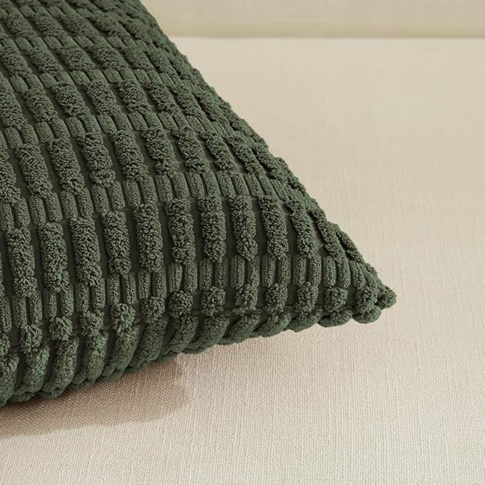 Fancy Homi Boho Olive Green Decorative Throw Pillow Covers 12x20 Inch for Couch Bed Sofa, Rustic Modern Farmhouse Home Decor, Soft Plush Corduroy Cute Square Cushion Case 30x50 cm