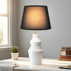 29.7" Modern Table Lamp, Single Farmhouse Rustic Bedside Lamp, White Cement lamp Base with Black Linen Shade, for Bedroom, Living Room Office Kids