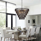 25.6" Large Black Rattan Chandelier Farmhouse 8-Lights Boho Hand Woven Bamboo Black Chandeliers Light Fixture Rustic Drum Wicker Chandelier for Dining Room, Kitchen, Living Room, Bedroom, E12