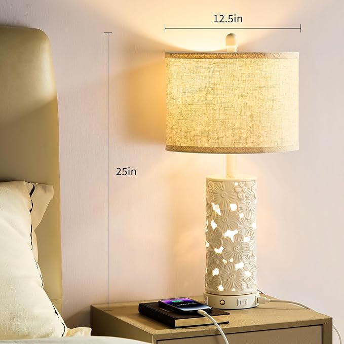 26.5" Farmhouse Table Lamp Set of 2, 3-Way Dimmable Touch Control Bedside Lamps Vintage Rustic Side Table Nightstand Lamps for Bedroom Living Room Study Room (Ceramic-2 Pack)