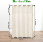 No Hook Shower Curtain and Liner Set,No Hook Tufted Striped Textured Shower Curtain with Snap in Liner Replacement,Boho Style with See Through Top Window,White, Beige/Cream, 71Wx80H