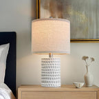 PORTRES 18.25" Modern Ceramic Table Lamps Set of 2 for Bedroom White Desk Lamps Bedside Lamps for Living Room Study Room Office Dorm Farmhouse Decor Nightstand Lamp End Small Table Lamps