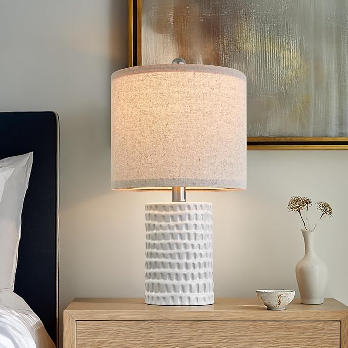 PORTRES 18.25" Modern Ceramic Table Lamps Set of 2 for Bedroom White Desk Lamps Bedside Lamps for Living Room Study Room Office Dorm Farmhouse Decor Nightstand Lamp End Small Table Lamps