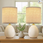 18.5" Table Lamp Set of 2 for Living Room Bedroom, Bedside Lamps for Night Stands, Desk Nightstand Lamp Dimmable, Modern Linen Cream Ceramic Lamps