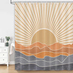 Boho Shower Curtains for Bathroom Abstract Sun Mountain Mid Century Minimalist Bathroom Shower Curtains Set Waterproof Polyester Fabric Rustic Vintage Decorative 72x72 Inch