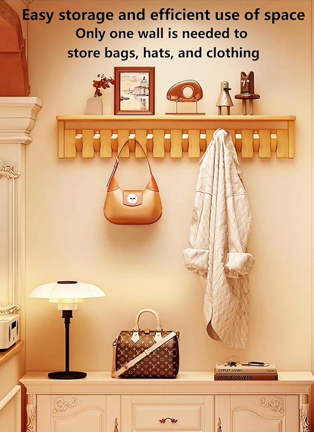 Wall Mounted Piano Key Hanger | Flip Style Hook | Entrance Wall Art Hook, Made of Oak Wood (3 Times Painted, 4 Times Polished) (Tray Walnut, 6Hooks)