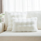 FUTEI Cream White Decorative Throw Pillow Covers 16x16 Inch Set of 2,Soft Fuzzy Faux Rabbit Fur Cushion Covers with Raised Texture,Neutral Boho Home Decor for Couch Bed Living Room