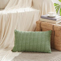 Fancy Homi Sage Green Lumbar Decorative Throw Pillow Covers 12x24 Inch for Living Room Couch Bed Sofa, Rustic Farmhouse Boho Home Decor, Soft Striped Corduroy Rectangle Cushion Case 30x60 cm