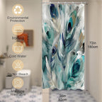 Vintage Peacock Feathers Stall Shower Curtain Modern Watercolor Peafowl Feather Shower Curtain Set with 6 Hooks 36x72 inch Polyester Machine Washable, Blue Grey and White