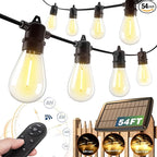 addlon 54FT Solar String Lights Outdoor Waterproof with USB Charging & Remote Control - Dimmable Solar Power Patio Lights with 26 LED Bulbs for Porch, Garden, Yard, Market, Bistro - Lasts 20+ Hrs