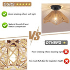 Boho Rattan Ceiling Light Fixture, Mini Rattan Chandelier Lighting Fixture, Hand Woven Ceiling Light Fixtures for Hallway Bedroom Kitchen Entryway Living Room (Light Brown)