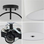 Black Semi Flush Mount Ceiling Light Fixture 12.2'' Drum Light Fixture with White Fabric Shade Lamps 3-Light Modern Ceiling Lights for Bedroom Living Room Dining Room Entryway