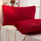 JAUXIO Diamond Pinch Pleated Crystal Velvet Pillowcases 2 Pack Solid Pintuck Throw Cushion Cover for Home Decor Hidden Zipper Closure (Burgundy, Standard)