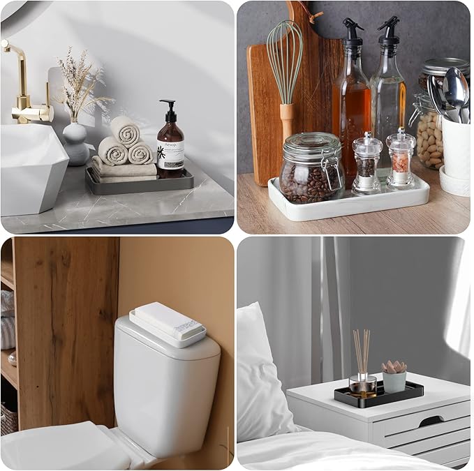 Gurygo Vanity Tray for Bathroom -10" Ceramic Soap Dispenser Tray for Kitchen - Rectangle Ceramic Tray - Bathroom Trays for Counter(Grey, Set/1)…