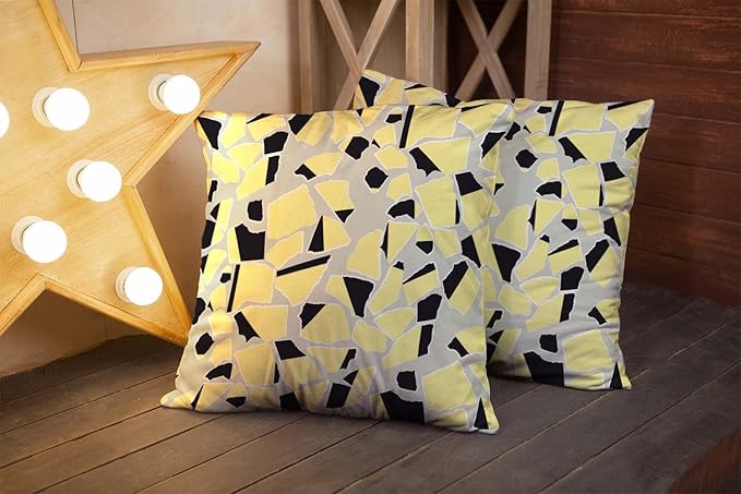 CAPSCEOLL 2PCS Gray Yellow Soft Throw Pillow Covers 20X20Inch Abstract Autumn Art Black Yellow and Grey Geometry Scraps Covers for Throw Pillows for Bedroom Sofa Living Room