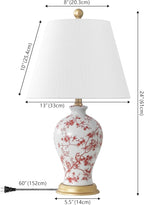 JONATHAN Y JYL3009C Grace 24" French Country Cottage Ceramic/Iron Floral Urn LED Table Lamp, White/Red for Bedroom, Living Room, Office, College