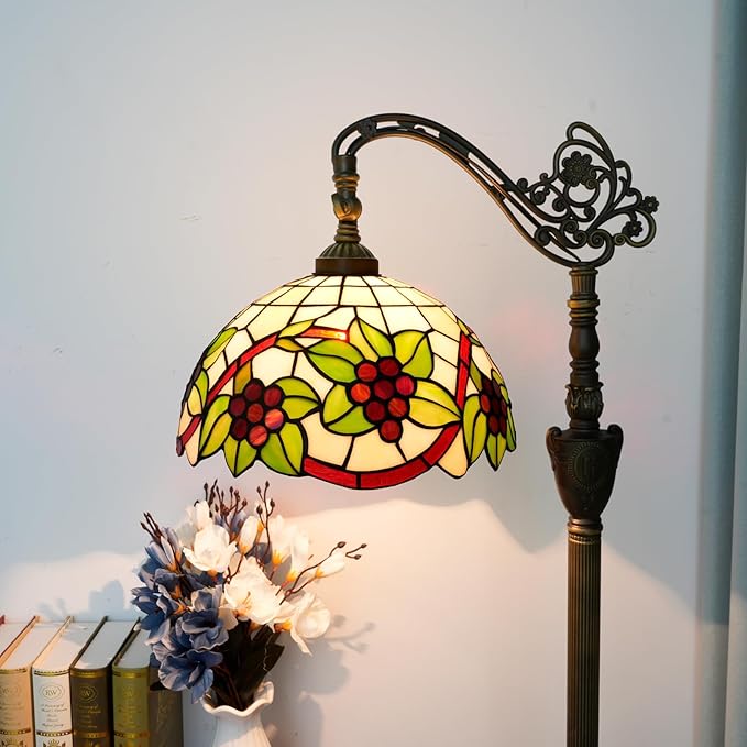 Tiffany Floor Lamp 12 Inch Stained Glass Orange Shrimp Tiffany Style Reading Lamp Retro Home Decoraton Comfortable And Relaxing Atmosphere Suitable Living Room Bedroom Coffee Shop Restaurant Study