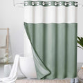 No Hooks Linen Textured Shower Curtain with Snap-in Fabric Liner Set, Hotel Shower Curtain Set for Bathroom with See Through Top Window, Waterproof & Washable, 72Wx74H, Green