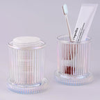 2 Pack Qtip Holder - Apothecary Jars with Lids, Bathroom Organizers and Storage Canister for Cotton Balls,Swabs,Floss Picks,Hair Ties,Clear Glass Vintage Bathroom Decor Jar Set (Iridescent)