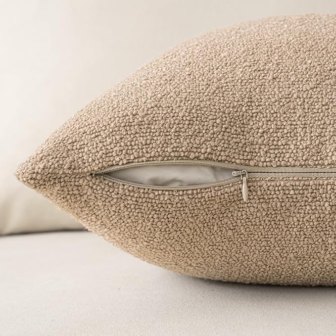 MIULEE 18x18 Inch Decorative Pillow Covers for Couch Bed Set of 2 Textured Boucle Neutral Winter Throw Pillows Khaki Accent Solid Cushion Pillowcases Sofa Livingroom Home Decor