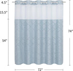 Boho FogBlue Woven Fabric Shower Curtain 72 x 74 Modern Farmhouse, No Hooks Tufted Chevron Striped Shabby Chic Textured, Minimalist Cloth Curtain for Bathroom, Hotel Decor