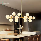 16-Light Globe Sputnik Chandelier, Mid Century Modern Light Fixture Over Table, Brass Gold Linear Chandeliers for Dining Room and Kitchen Island (Milk White Glass Bubble Shades, 40 Inch)