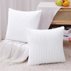 Simmore Decorative Fall Throw Pillow Covers 26x26 Set of 2, Soft Natural Plush Flannel Double-Sided Fluffy Couch Pillow Covers for Sofa Living Room, White