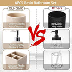 Resin 6 Pcs Beige Bathroom Set Complete with Toothbrush Holder, Lotion Soap Dispenser, 2 Qtip Holder Dispensers,Vanity Tray,Bathroom Tumbler - Countertop Vanity Organizer - Bathroom Accessories Set