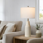 24.5″ Modern Ceramic Table Lamp for Nightstand, Farmhouse Bedside Lamp for Bedroom, Small Table Lamps for Living Room End Table, Beige (1 Pack)