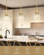 Emak 8 Inch Clear Glass Pendant Lights Kitchen Island, Modern Gold Pendant Light Fixtures for Kitchen, Bathroom, Bedroom, Dining Room, PL122-GD-CG