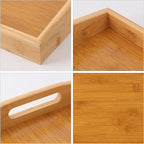 2 PCS Bamboo Serving Tray, Breakfast Bed Tray with Handle, 15.8 x 11.4 x 2 Inch Wood Serving Tray for Serving, Breakfast Bed Trays for Eating, Decor, Displaying Cake, Fruit